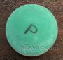 It is supplied by Amneal Pharmaceuticals. . Green and white round pill with p on it
